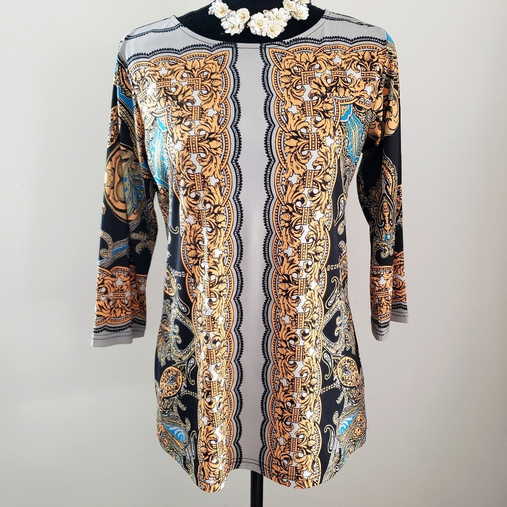 Bob Mackie paisley print longsleeve tunic XS